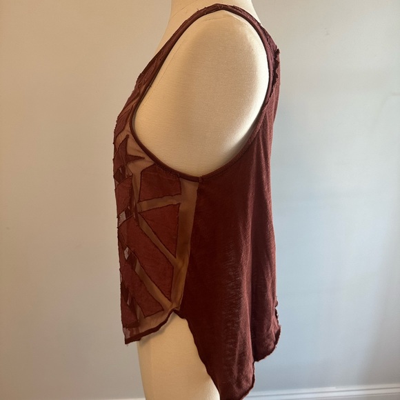 Free People wine colored tank. Sheer and cotton with button up back. - Picture 2 of 4